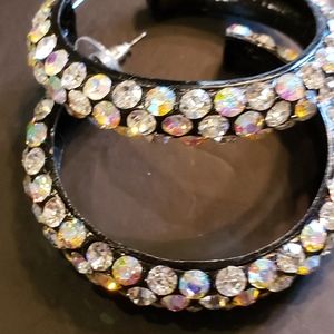 Rhinestone black hoop earrings
